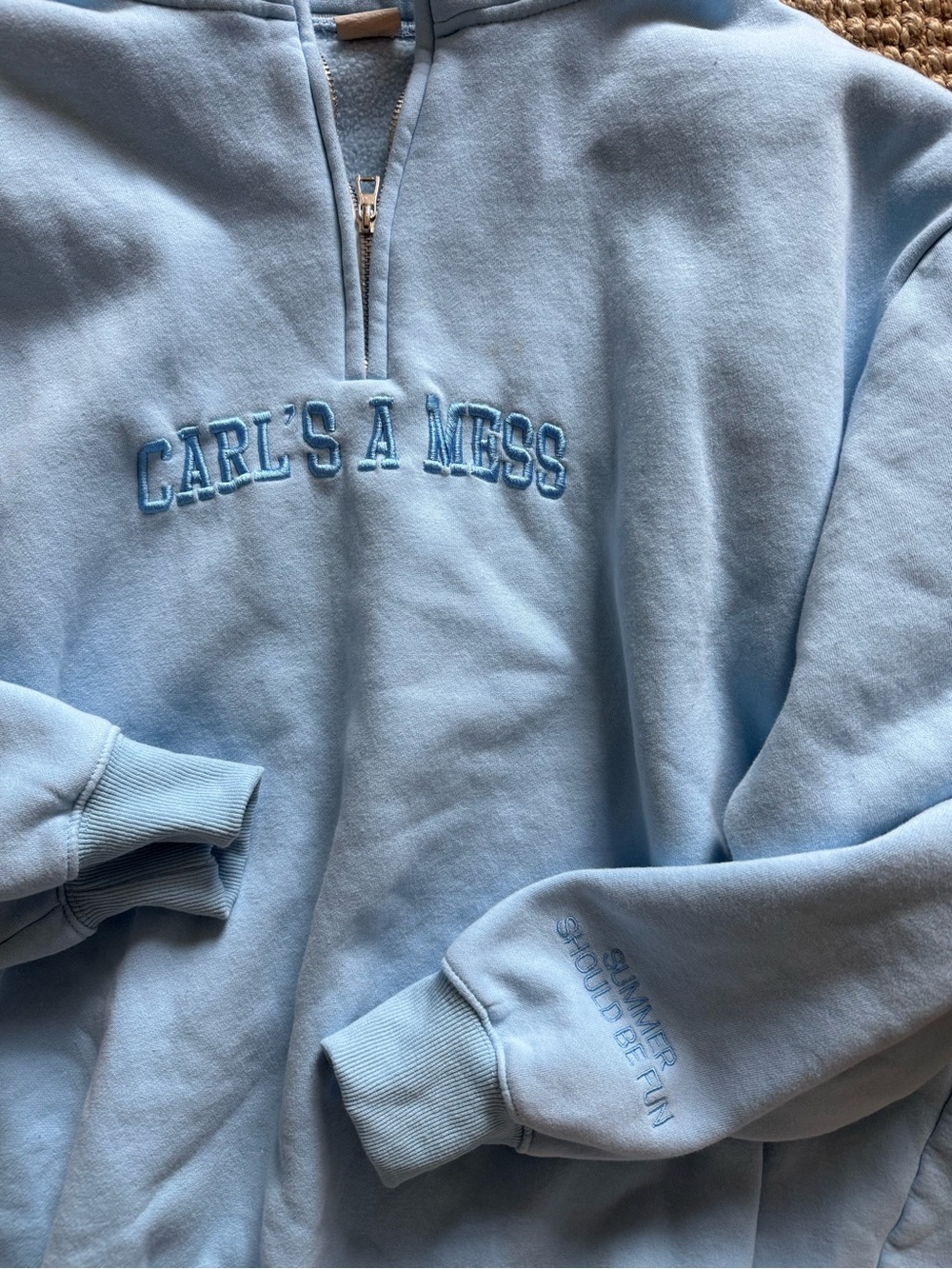 Carl's A Mess Light Blue Quarter-Zip Sweatshirt